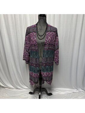 Ruff Hewn Open Front Kimono Cardigan Womens Size 2X Sheer Purple Teal Boho